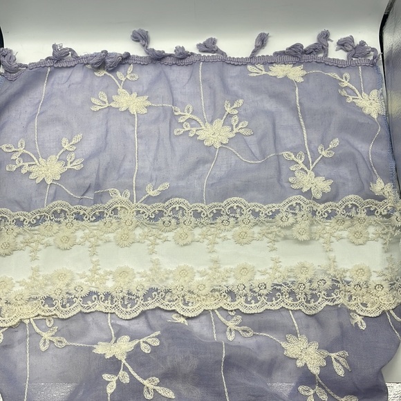 Embroidered Lace Insert Tassel Spring Summer Light Weight Scarf - Picture 3 of 4